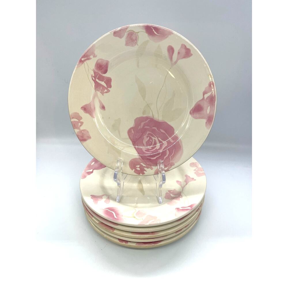 Sonoma Verona Set of 6 Salad Plates Roses White & Pink 8"